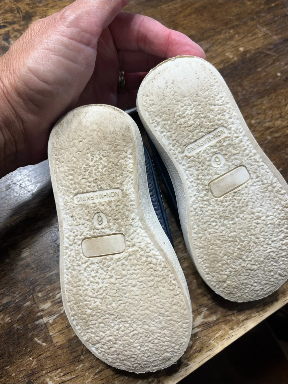 Boys Navy Slip-On Canvas Sneakers with Hook-and-Loop Strap size 6